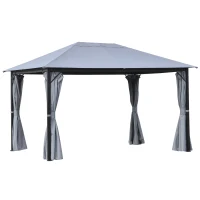 Outsunny 4 x 3(m) Garden Gazebo, Outdoor Pavilion Canopy Aluminum Party Tent Shelter with Curtains and Netting Sidewalls, Grey(m-1)