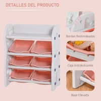 HOMCOM Estantería Infantil de Juguetes Organizador Almacenaje de Niños con 6 Cajas y Estante de HDPE para Sala de Juegos Guardería Libros 76x36x92 cm Coral y Blanco(m-6)