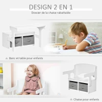 HOMCOM Bureau pour Enfant Banc Bureau tiroirs 3 en 1 mini canapé pour enfant - accoudoirs Dossier relevable - MDF Non tissé Blanc Gris(m-5)