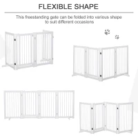 PawHut Freestanding Pet Gate 4 Panels Wooden Dog Safety Fence Foldable with Support Feet for Doorway Stairs 91cm Tall White(m-7)