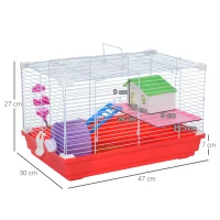 PawHut Hamster Cage, Small Gerbil Cage 2 Tiers Portable w/ Handle, Exercise Wheel, Water Bottle, Dishes(m-3)