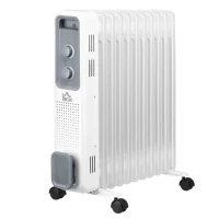 HOMCOM 2500W Oil Filled Radiator, 11 Fin, Portable Electric Heater with 3 Heat Settings, Safety Cut-Off and Wheels, White(m-11)