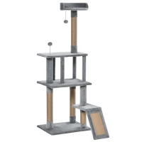 PawHut Cat Tree Tower for Indoor Cats 142cm Climbing Kitten Activity Center with Jute Scratching Post  Board Perch Roomy Condo Removable Felt Hanging Toy, Grey(m-11)