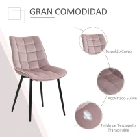 HOMCOM Conjunto de 2 Sillas de Comedor Tapizadas en Terciopelo Acolchadas con Patas de Metal de Estilo Nórdico y Vintage 46x58,5x85,5 cm Rosa(m-5)