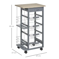 HOMCOM Rolling Kitchen Cart, Utility Storage Cart with 4 Basket Drawers & Side Racks, Wheels for Dining Room, Grey(m-3)