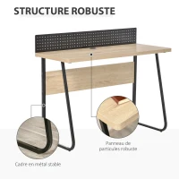HOMCOM Bureau secrétaire Style Industriel dim. 110L x 48l x 90H cm châssis métal Noir Plateau Support Panneaux Particules chêne Clair(m-5)
