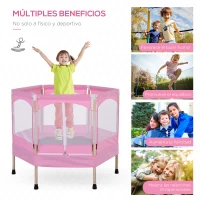 HOMCOM Cama Elástica para Niños de 3 Años Trampolín Infantil con Red de Seguridad para Interior Carga 80 kg 126x109x98 cm Rosa(m-7)