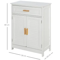 kleankin Armario Auxiliar para Baño Mueble Organizador Multifuncional con Cajón Estante Ajustable Interno 2 Puertas de Persianas Estilo Elegante 59x29x80 cm Blanco(m-3)