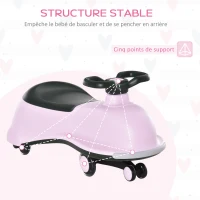 HOMCOM Porteur Enfant - Voiture dandineuse - Voiture de Torsion Pivotante - 4 Roues PU Lumineuses LED - pour Intérieur et Extérieur max. 50 KG métal PP(m-4)