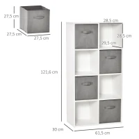 HOMCOM Estantería para Libros de 8 Cubos Librería Modular con 4 Cajones Extraíbles de Tela no Tejida para Oficina Estudio Dormitorio 61,5x30x121,6 cm Blanco y Gris(m-3)