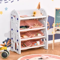 HOMCOM Estantería Infantil de Juguetes Organizador Almacenaje de Niños con 6 Cajas y Estante de HDPE para Sala de Juegos Guardería Libros 76x36x92 cm Coral y Blanco(m-2)