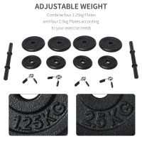 HOMCOM 18kg Steel Dumbbell Set of 2 with Carry Case Adjustable for Body Building Exercise Home Gym Office Black(m-7)