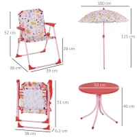 Outsunny Set de Mesa y Sillas Exterior Infantil Conjunto de Picnic Plegable para Jardín Juego de Mesa con Sombrilla Ajustable 100-125 cm Protección de UV Rojo(m-3)