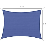 Outsunny Voile d'ombrage rectangulaire 4 x 3 m polyéthylène Haute densité Protection UV Avec sac de rangement - Coloris bleu(m-3)