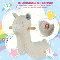 HOMCOM Cheval à Bascule modèle Lama Fonction vocale Bois peuplier Peluche Douce crème(m-5)