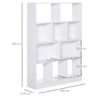 HOMCOM Estantería Librería de 4 Niveles con 10 Compartimentos Estantes de Almacenaje Multiusos para Libros Plantas 100x23,8x140 cm Blanco(m-3)