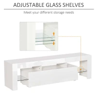 HOMCOM High Gloss TV Stand Cabinet with LED RGB Lights and Remote Control for TVs up to 65", Media TV Console Table with Storage Compartment, White(m-5)