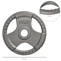 HOMCOM Set of 2 Cast Iron Weight Plates for 2"/5cm Hole Dumbbell Handle Bar, Barbell Weight 2 x 10kg(m-3)