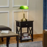 HOMCOM Banker's Desk Lamp with Antique Bronze Tone Base, Table Lamp with Green Glass Shade for Home Office, Green(m-2)