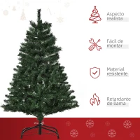 HOMCOM Árbol de Navidad Artificial 120 cm con 255 Ramas Ignífugas de PVC Apertura Automática Base Plegable y Soporte Metálico Montaje Rápido Decoración Interior Ø60x120 cm Verde(m-7)