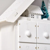 HOMCOM 24-Drawer Christmas Advent Calendar, Wooden Light-Up Traditional Decoration, Adults Kids Countdown Holiday House w/ Lights Handle White(m-9)