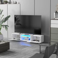 HOMCOM TV Stand Cabinet with High Gloss Front Door, LED RGB Lights and Remote Control for TVs up to 55", Media TV Console Table with Storage Cupboard, White(m-4)