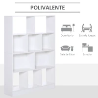 HOMCOM Estantería Librería de 4 Niveles con 10 Compartimentos Estantes de Almacenaje Multiusos para Libros Plantas 100x23,8x140 cm Blanco(m-6)
