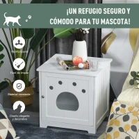 PawHut Casa para Gatos de Madera Mueble Arenero Gatos con Puerta y Entrada en Forma de Garra Cueva de Gatos para Descanso 48x51x51 cm Blanco(m-5)