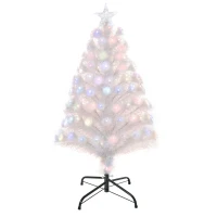 HOMCOM 3FT Pre-Lit Artificial Christmas Tree w/ Fibre Optic LED Lights Holiday Home Xmas Decoration-White(m-11)