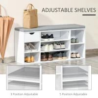 HOMCOM Shoe Bench with Seat Cushion Shoe Storage Cabinet with 7 Compartments Drawer Adjustable Shelves for Entryway Hallway Living Room White and Grey(m-5)
