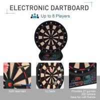 HOMCOM Electronic Hanging Dartboard LED Digital Score Set 27 Games and 202 Variations with 12 Soft Tip Darts(m-5)