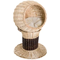 PawHut Panier chat lit chat cosy grand confort  44L x 44l x 67H cm coussin moelleux inclus osier beige marron(m-9)