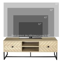 HOMCOM Meuble TV 2 tiroirs 2 niches de rangement bois et pieds en métal dim. 120L x 39l x 44,5H cm(m-6)
