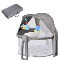 HOMCOM Cuna de Viaje Plegable y Portátil Cuna Infantil para Bebé con Bolsa de Transporte Dosel Extraíble Colchón hasta 15 kg 70x74x78 cm Gris(m-1)