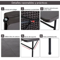 Outsunny Mesa de Camping Plegable y Portátil tipo Mesa Buffet Auxiliar Ligera y Multiusos con Asas PP 180x74x74.5cm (LxANxAL)(m-6)