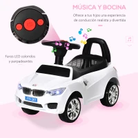 HOMCOM Coche Correpasillos para Niños de 18-36 Meses con Faros Música Bocina Volante Espacio de Almacenaje y Asa Blanco(m-4)
