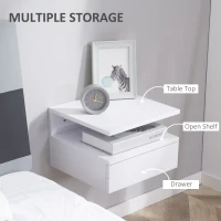 HOMCOM Set of Two Floating Bedside Tables - White(m-5)