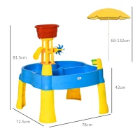 HOMCOM 2 in 1 Sand and Water Table w/ Accessories, Adjustable Parasol - Multicoloured(m-3)
