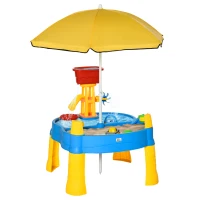 HOMCOM 2 in 1 Sand and Water Table w/ Accessories, Adjustable Parasol - Multicoloured(m-11)
