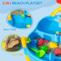 HOMCOM 2 in 1 Sand and Water Table w/ Accessories, Adjustable Parasol - Multicoloured(m-4)