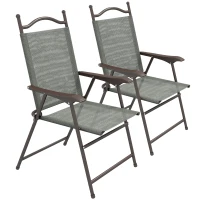 Outsunny Set of Two Folding Garden Chairs, with Fabric Mesh Seats - Dark Grey(m-11)