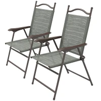 Outsunny Set of Two Folding Garden Chairs, with Fabric Mesh Seats - Dark Grey(m-1)