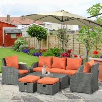 Outsunny Six-piece Outdoor Rattan Dining Set, with Reclining Armchairs - Orange(m-10)