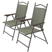Outsunny Set of Two Folding Garden Chairs, with Fabric Mesh Seats - Dark Brown(m-1)