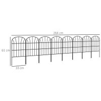 Outsunny Metal Decorative Outdoor Picket Fence Panels Set of 8, Black(m-3)