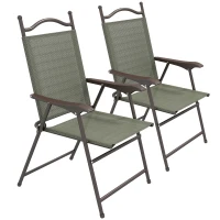 Outsunny Set of Two Folding Garden Chairs, with Fabric Mesh Seats - Dark Brown(m-11)