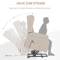 HOMCOM Fotel Relax z funkcją pomocy przy wstawaniu, leżenie, do 200kg, 72,5x94x109cm, kremowy(m-6)