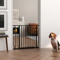 PawHut Wide Dog Safety Gate, with Door Pressure, for Doorways, Hallways, Staircases - Black(m-2)