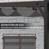 Outsunny Pérgola 3x4 Pérgola de Jardim com Teto Retrátil de Poliéster e 12 Orifícios de Drenagem Cinza(m-7)
