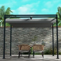 Outsunny Pérgola 3x4 Pérgola de Jardim com Teto Retrátil de Poliéster e 12 Orifícios de Drenagem Cinza(m-9)